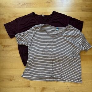 Old Navy Maroon and Taupe Striped T-Shirt Set